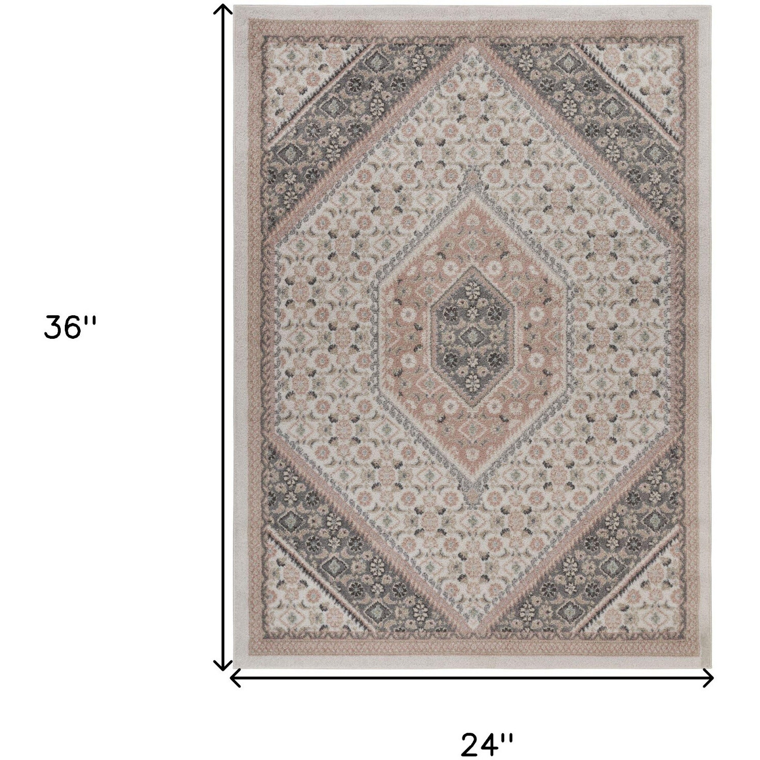 2' X 3' Pink and Ivory Medallion Area Rug