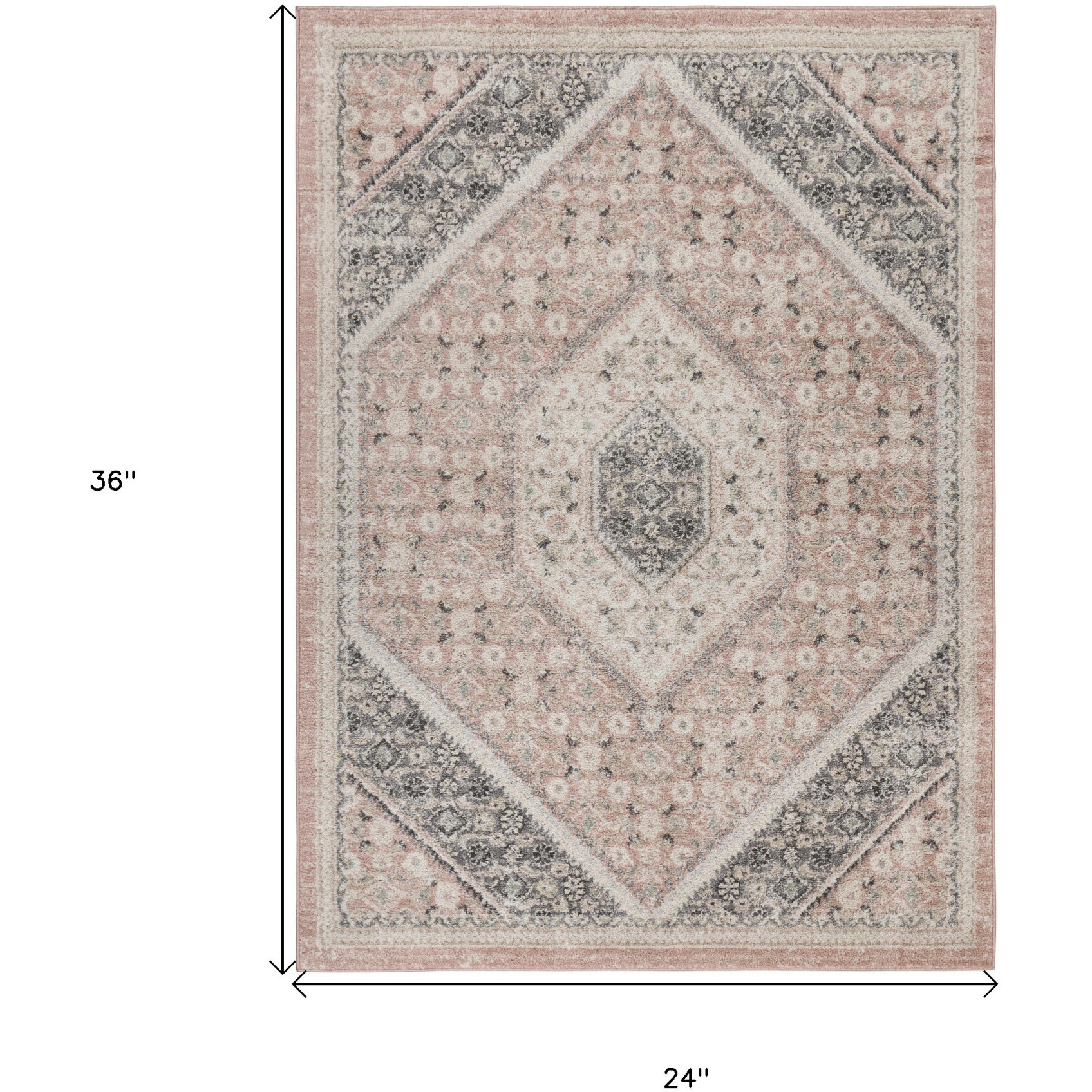 2' X 3' Pink and Cream Medallion Area Rug