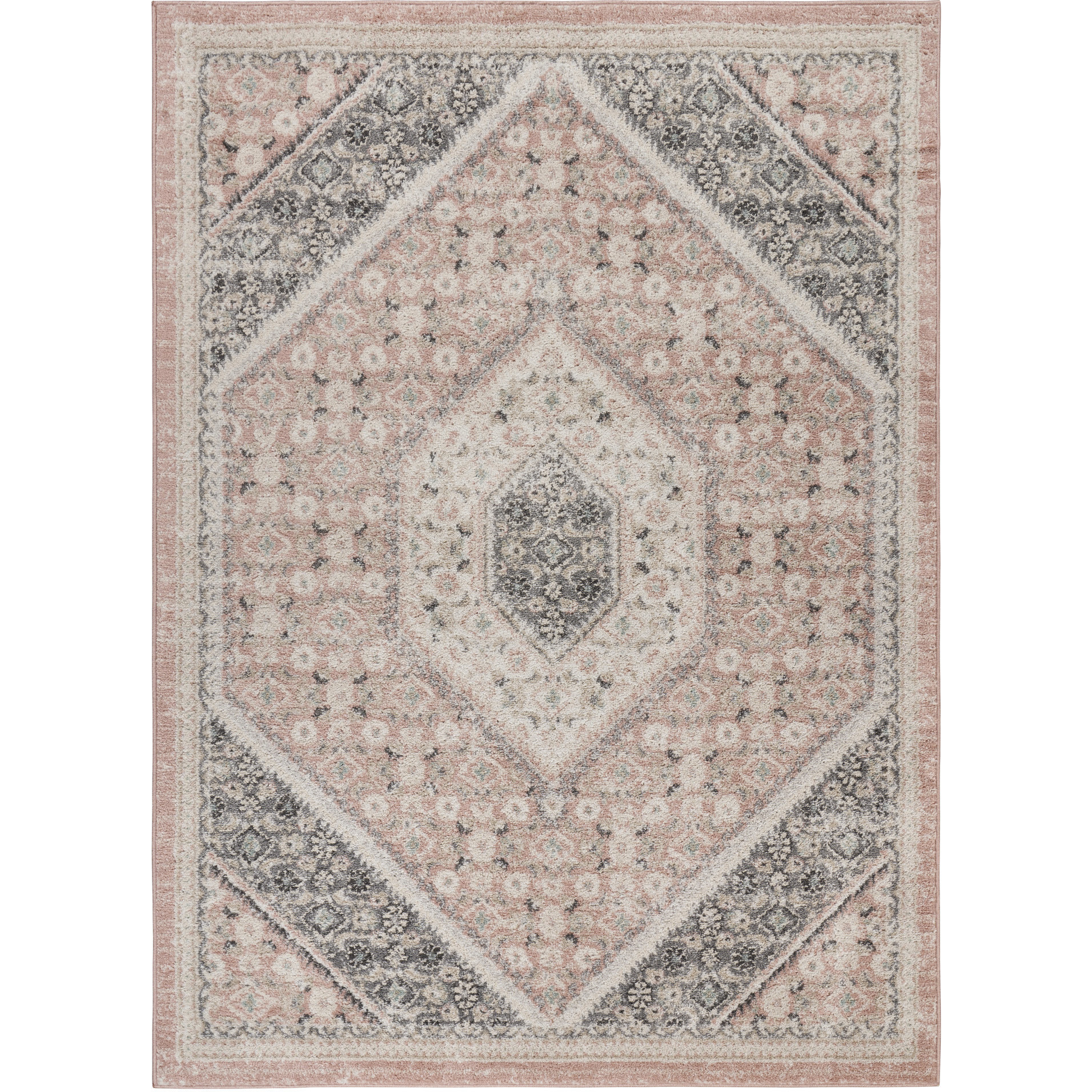 2' X 3' Pink and Cream Medallion Area Rug