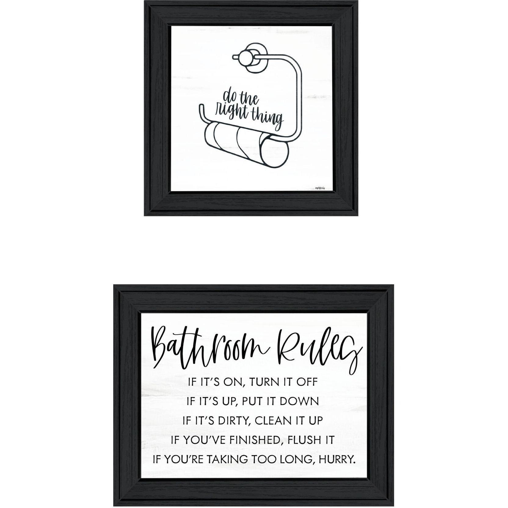 Set Of Two &quotBathroom Rules" Black Framed Wall Art
