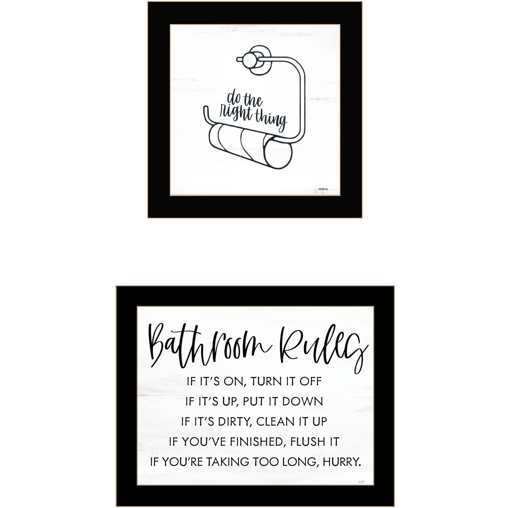 Set Of Two &quotBathroom Rules" Black Framed Wall Art