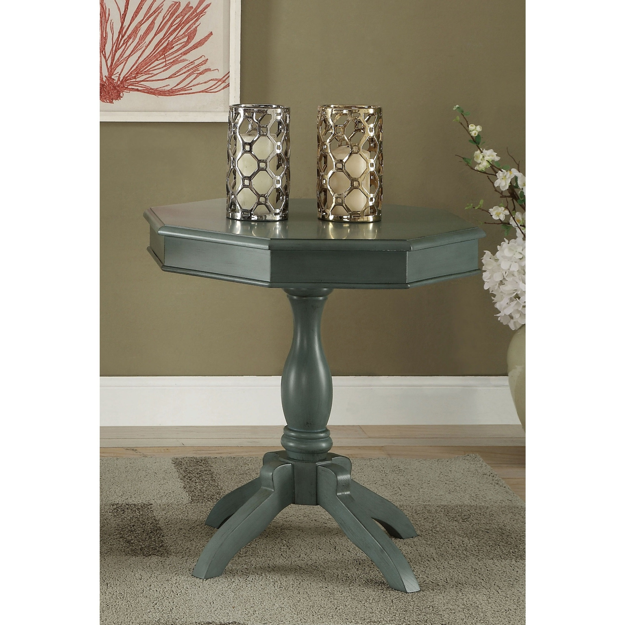 Bazina Octagon Accent Table Transitional Style - Antique Teal