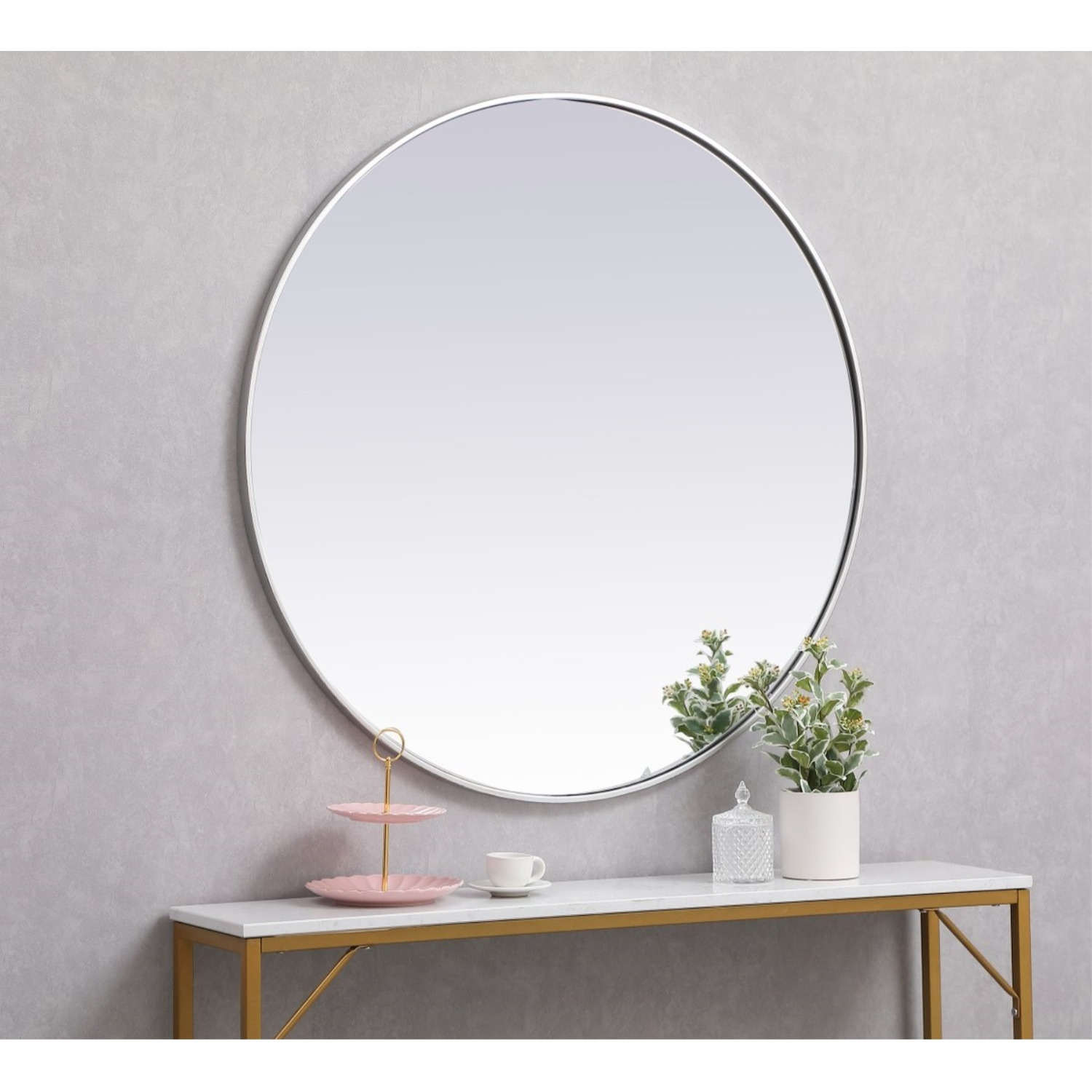 Metal frame round mirror 39 inch in Silver