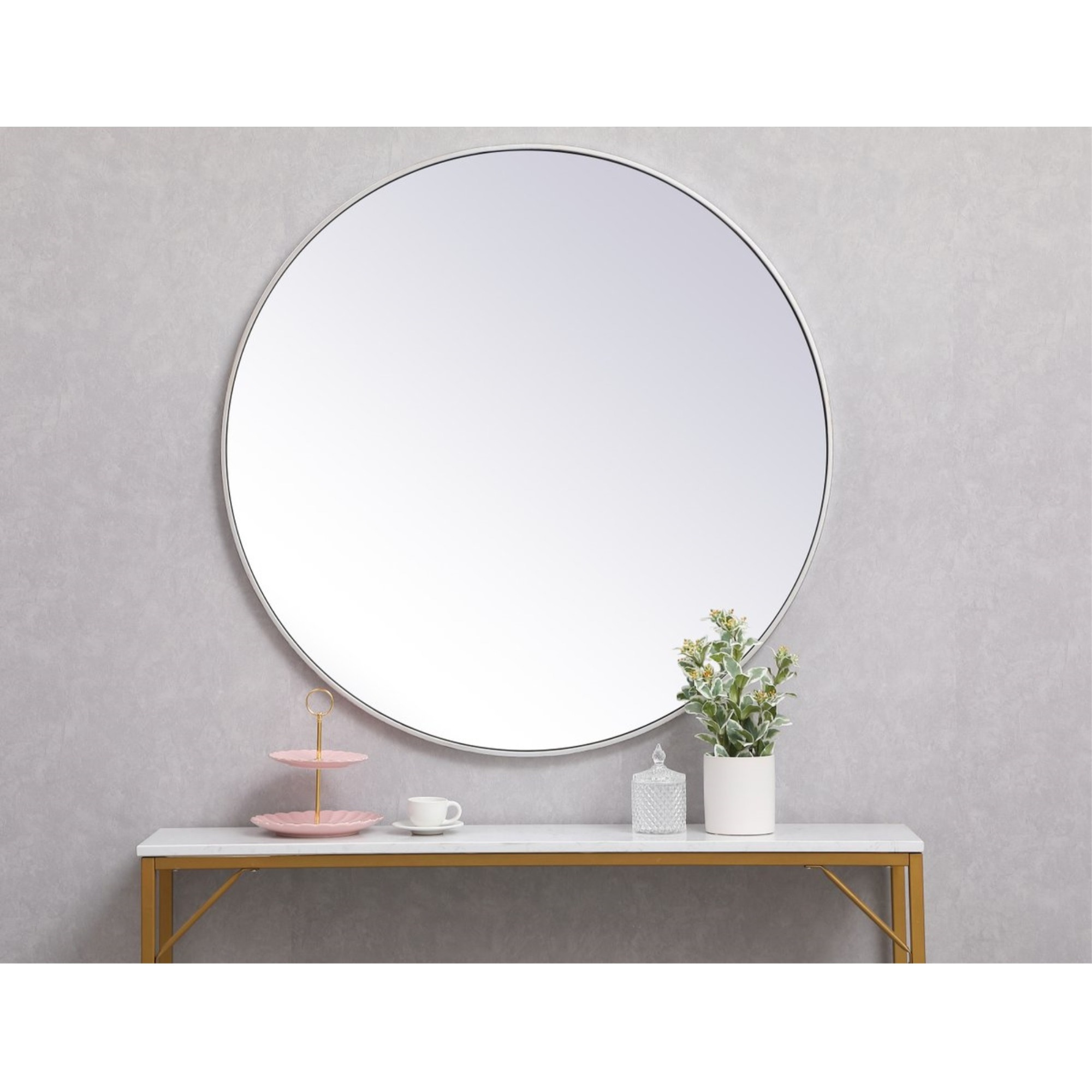 Metal frame round mirror 39 inch in Silver