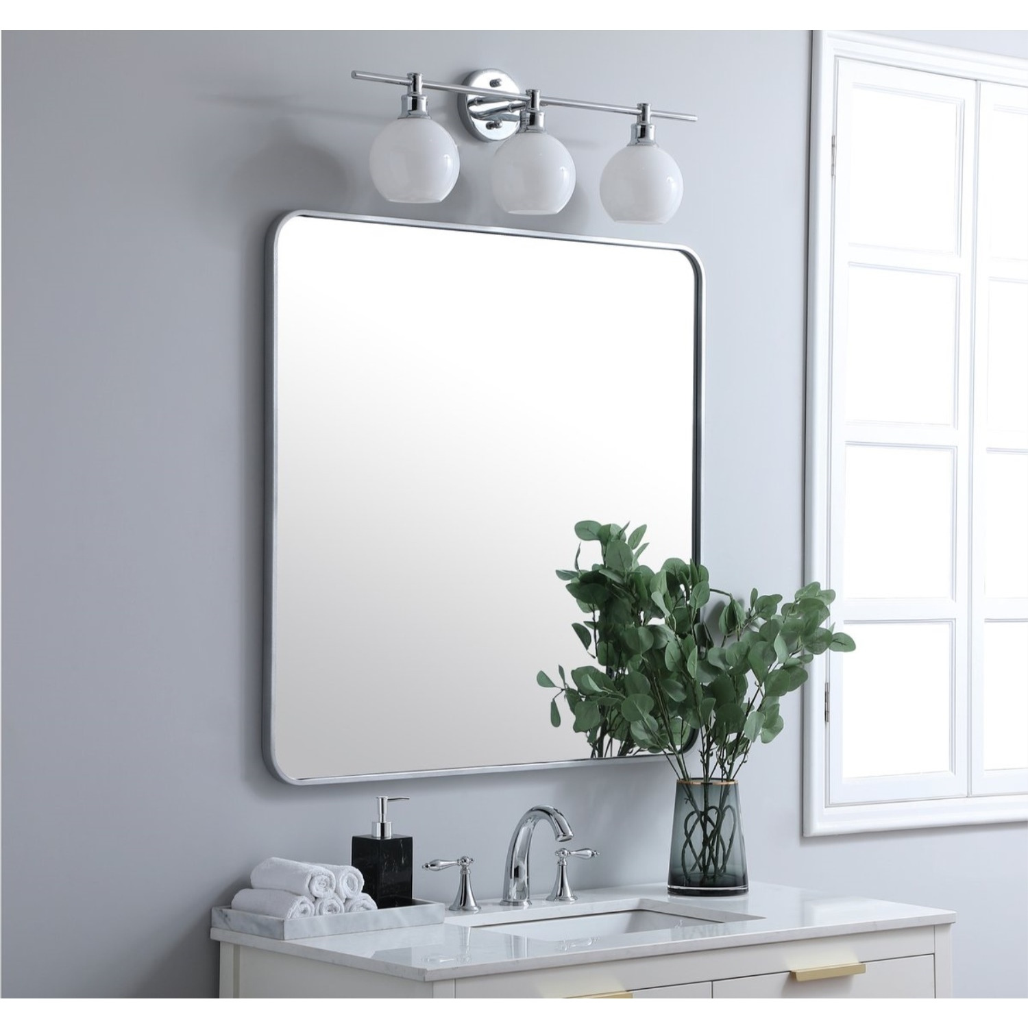 Soft corner metal rectangular mirror 36x36 inch in Silver