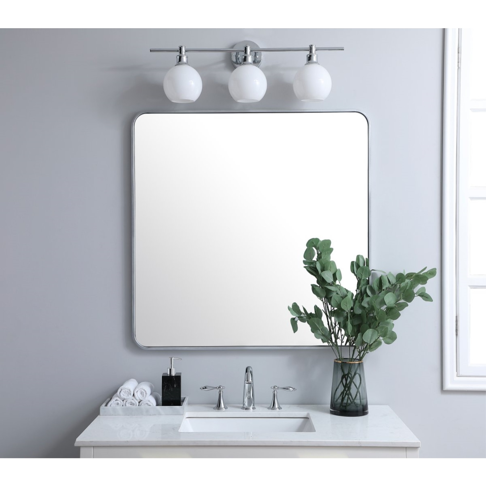 Soft corner metal rectangular mirror 36x36 inch in Silver