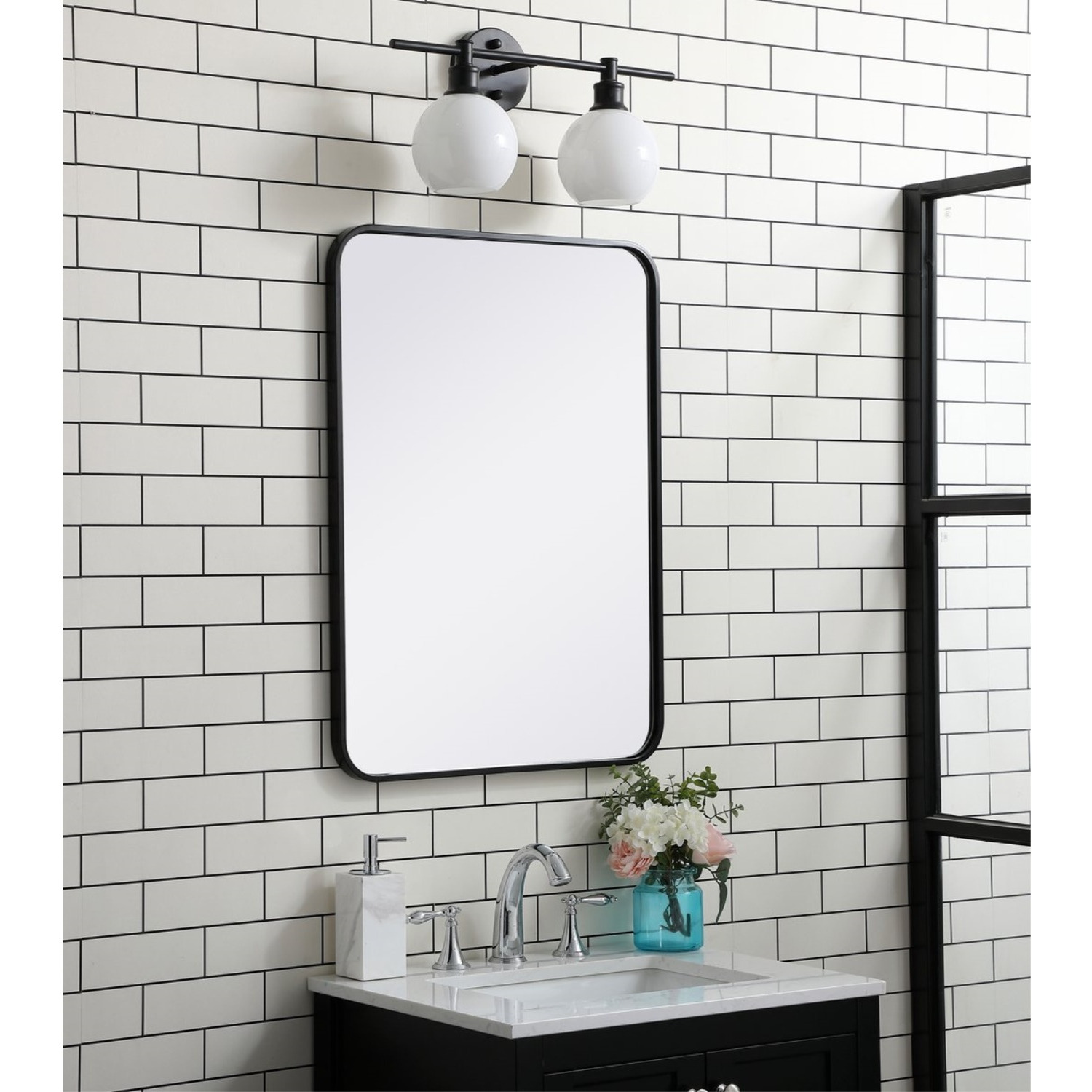 Soft corner metal rectangular mirror 22x30 inch in Black