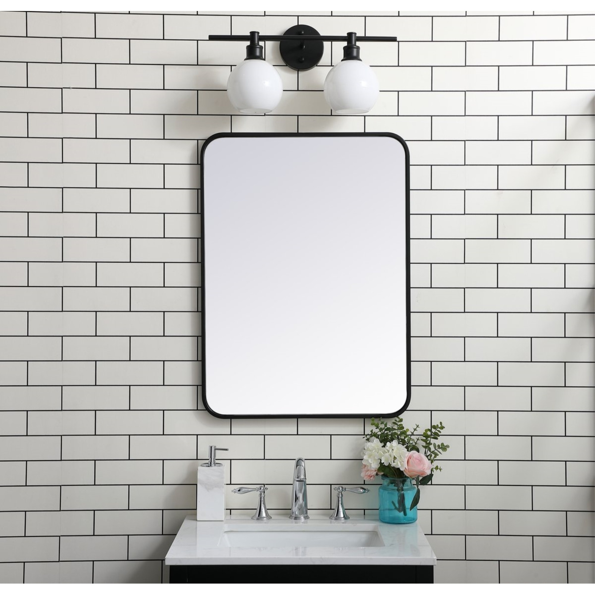 Soft corner metal rectangular mirror 22x30 inch in Black