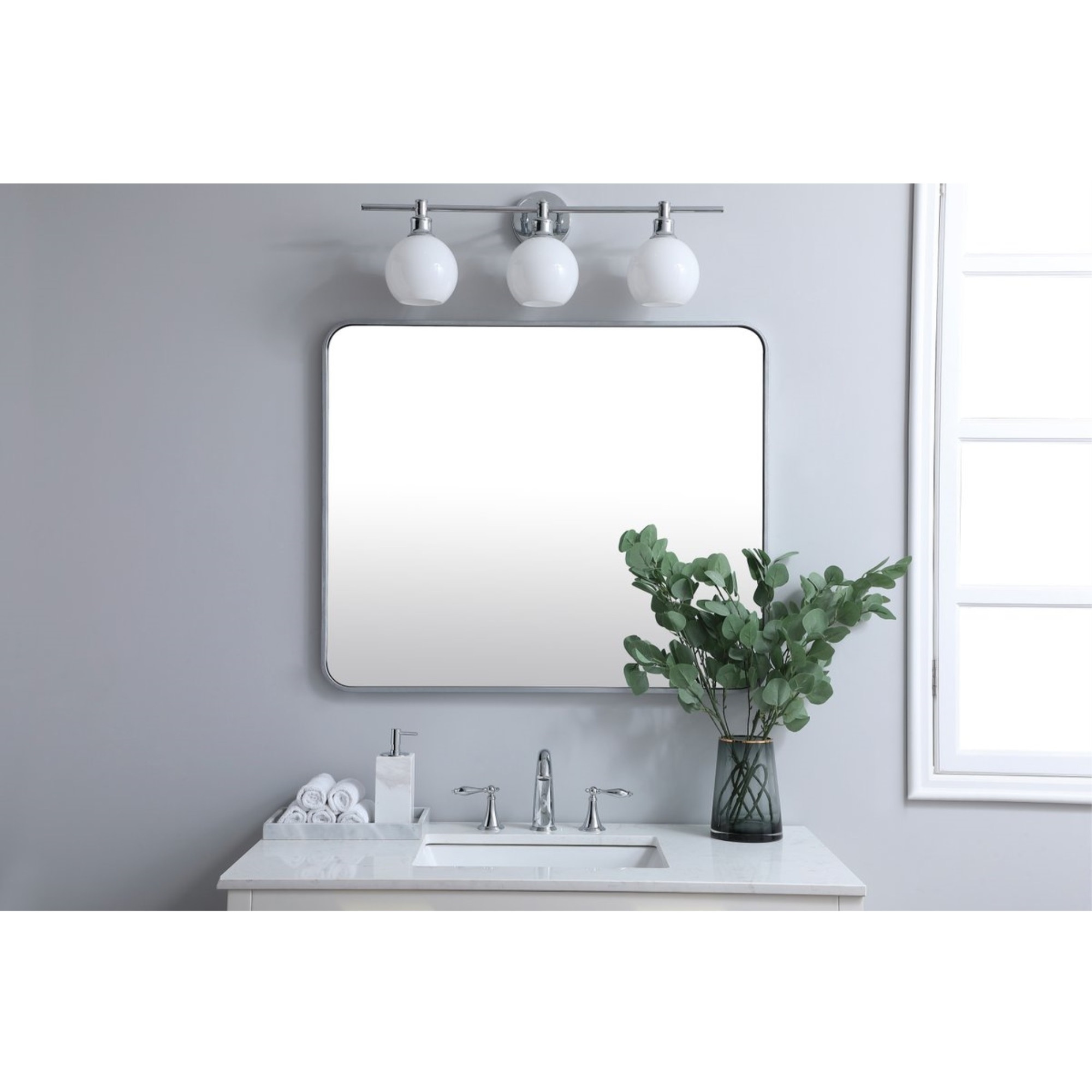 Soft corner metal rectangular mirror 30x36 inch in Silver