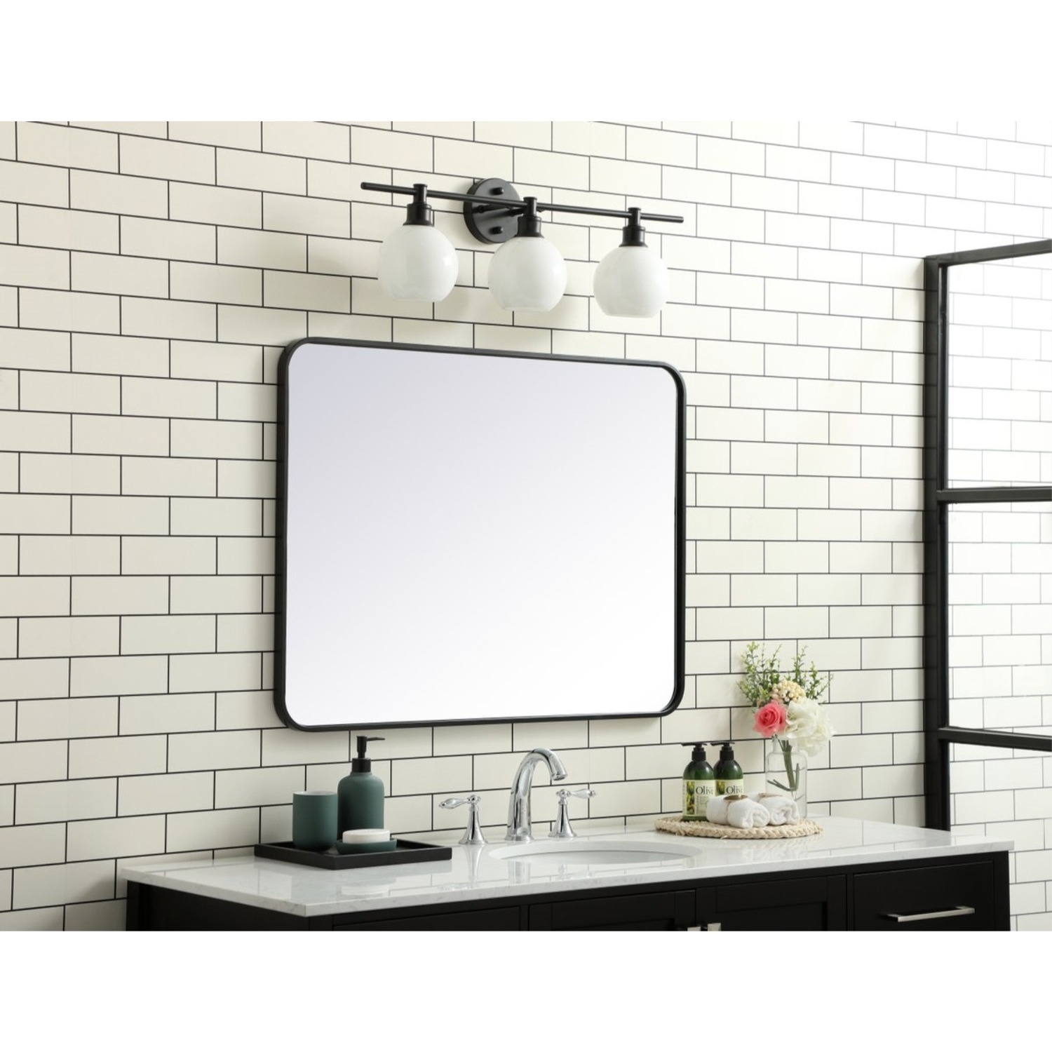 Soft corner metal rectangular mirror 27x36 inch in Black