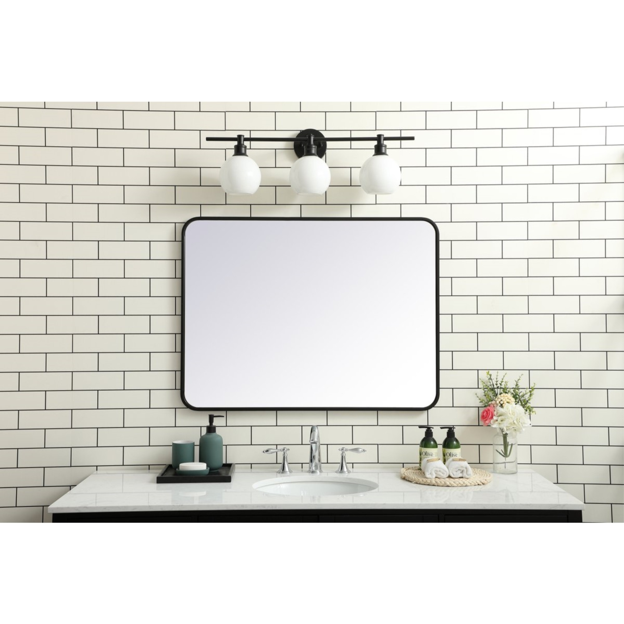 Soft corner metal rectangular mirror 27x36 inch in Black