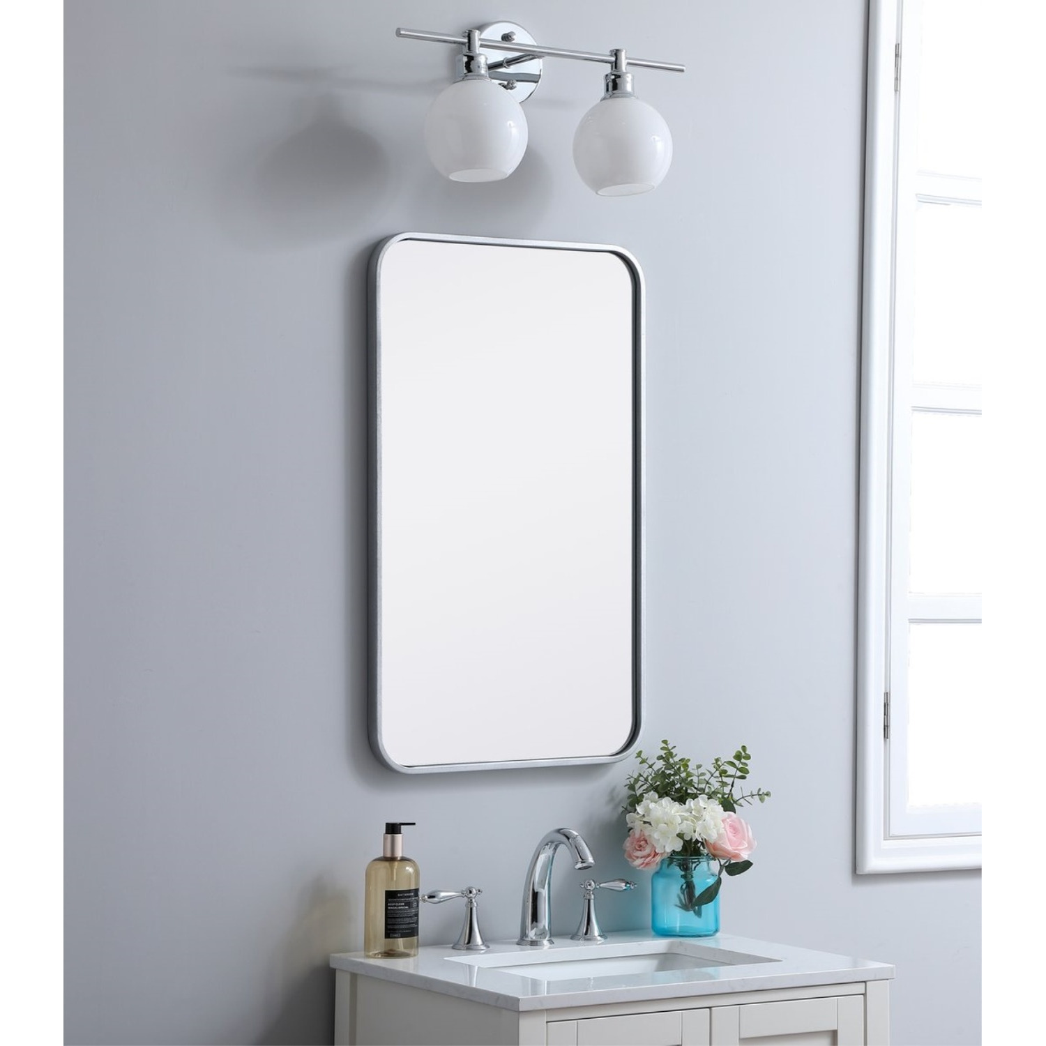 Soft corner metal rectangular mirror 18x30 inch in Silver