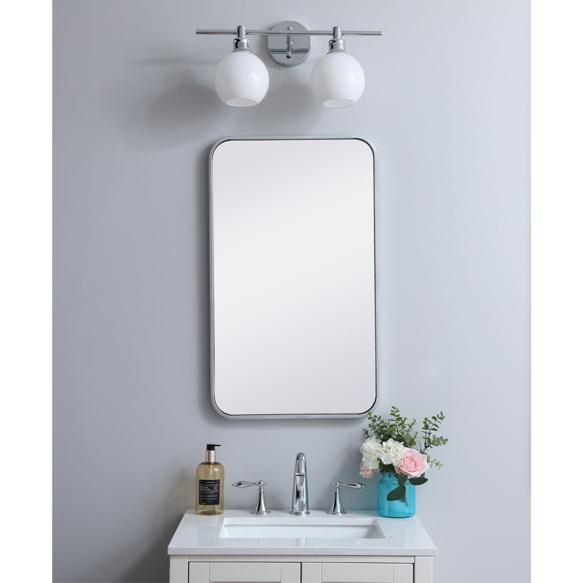 Soft corner metal rectangular mirror 18x30 inch in Silver
