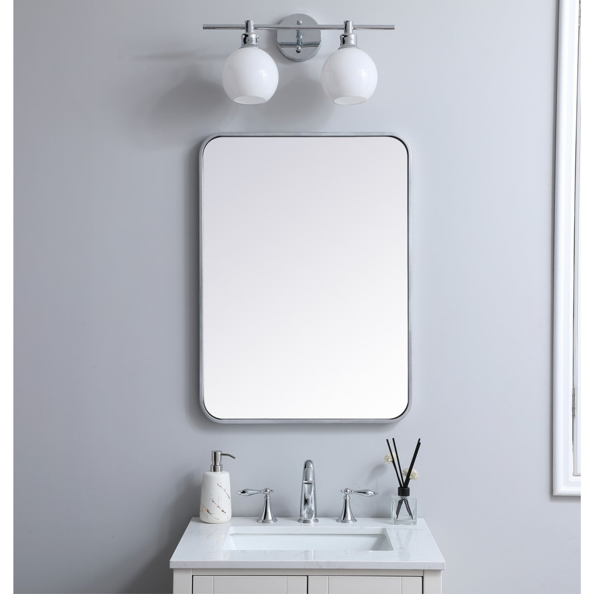 Soft corner metal rectangular mirror 22x30 inch in Silver