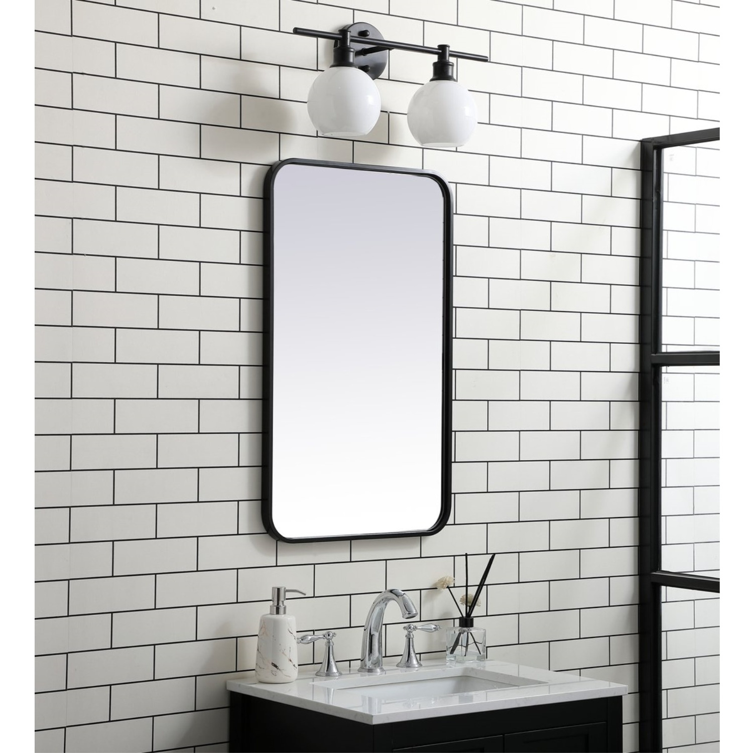 Soft corner metal rectangular mirror 18x30 inch in Black