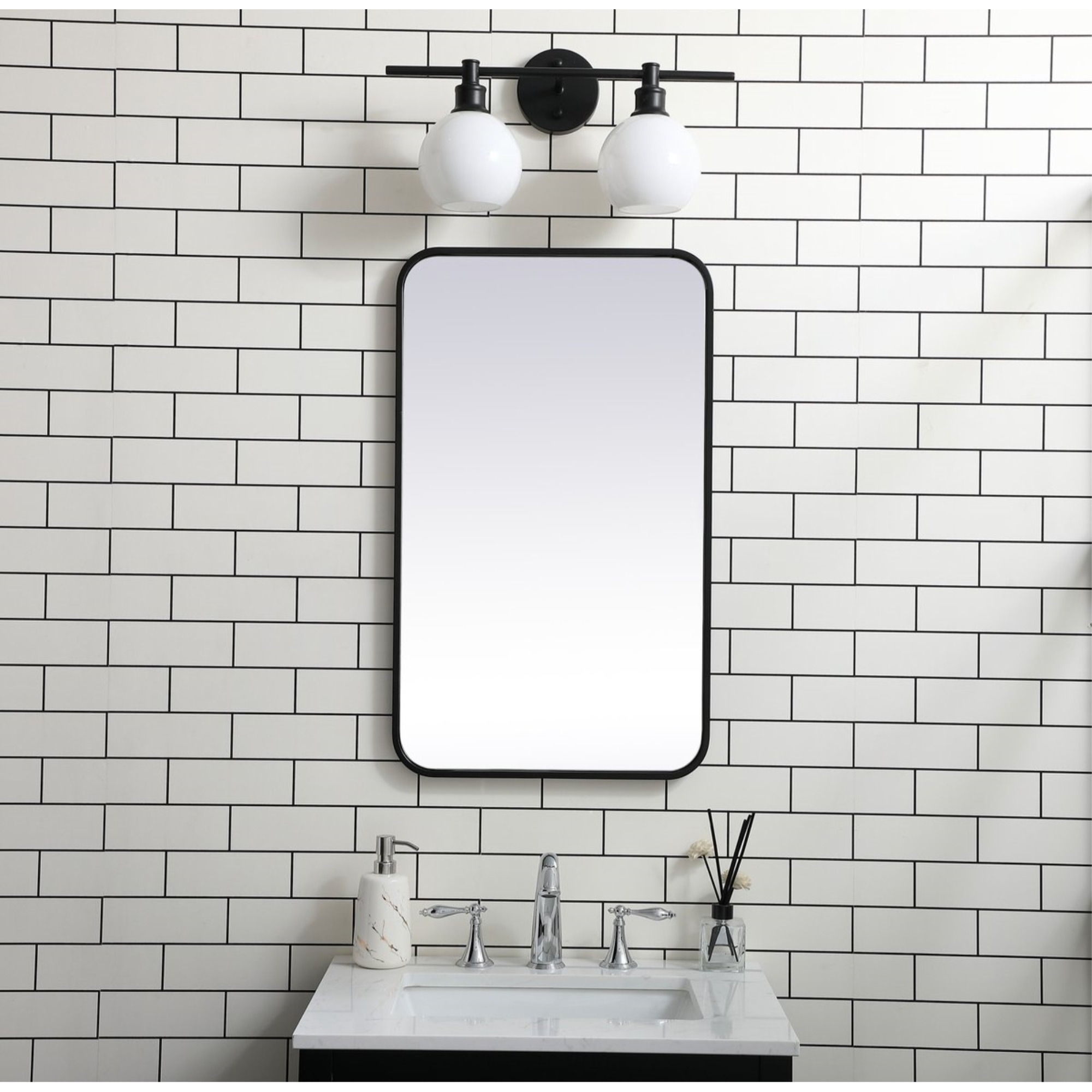 Soft corner metal rectangular mirror 18x30 inch in Black