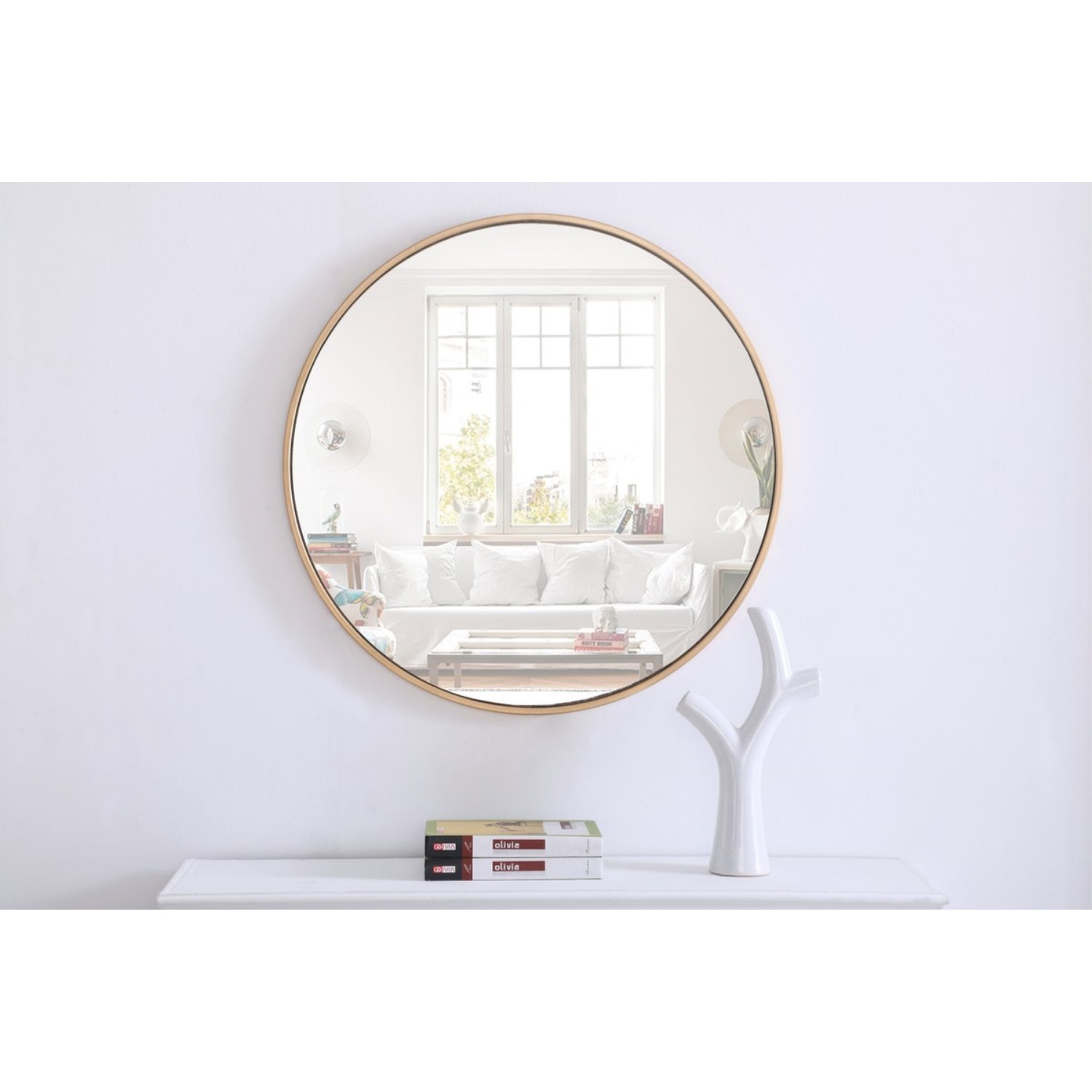 Metal frame Round Mirror 28 inch Brass finish