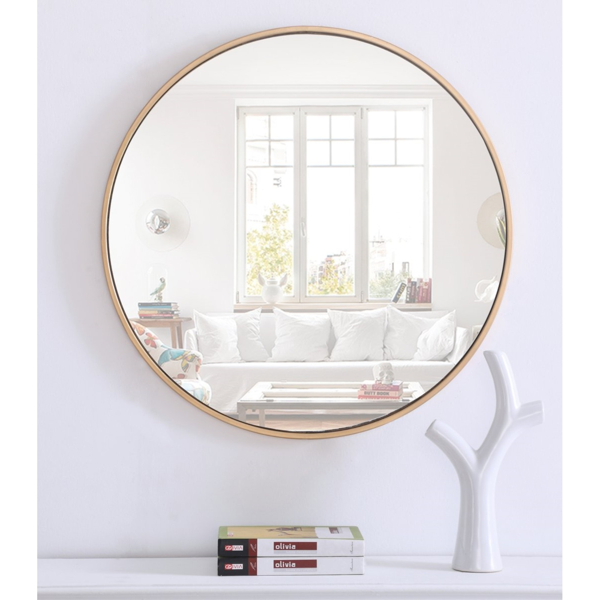 Metal frame Round Mirror 28 inch Brass finish