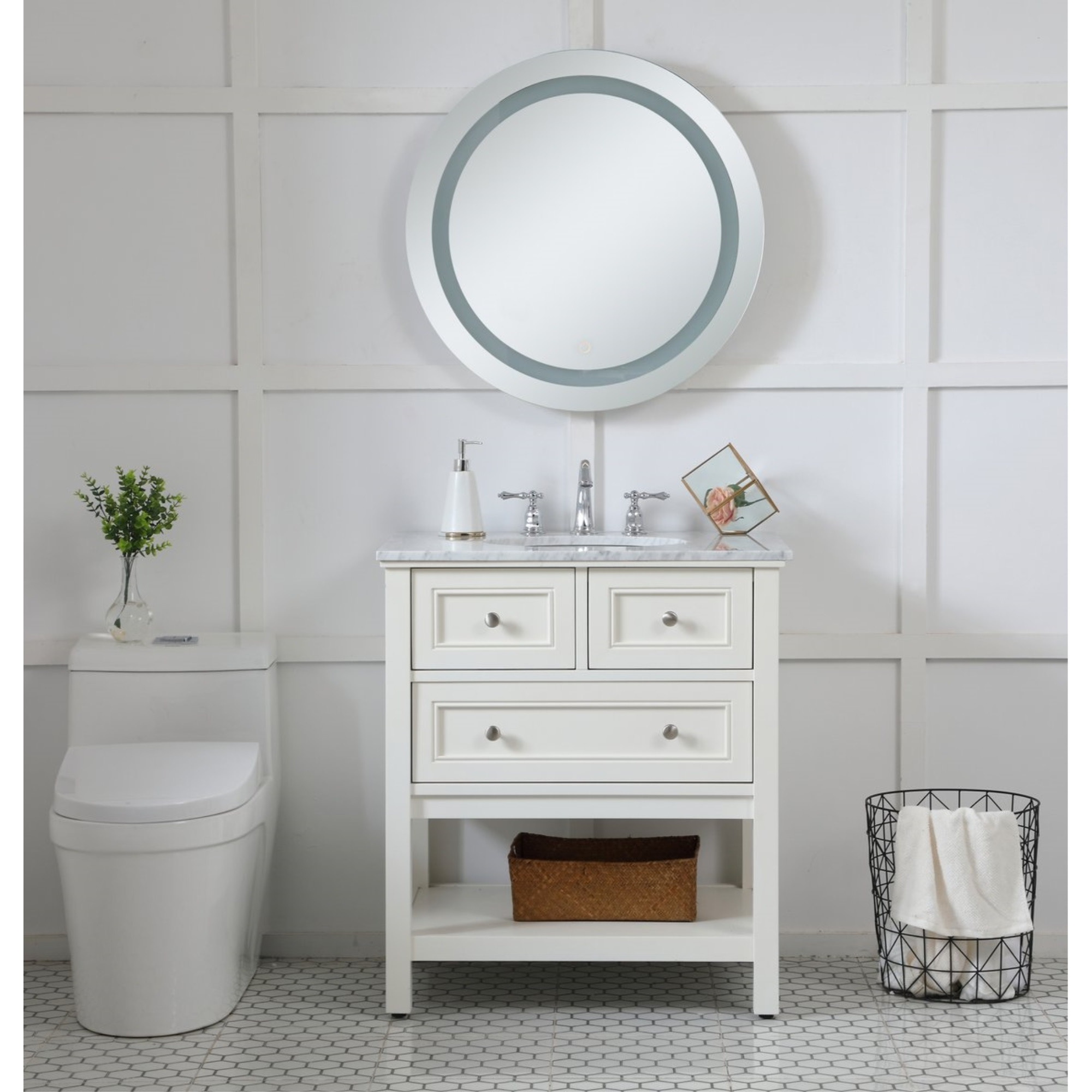 Helios 28 inch Hardwired LED mirror with touch sensor and color changing temperature 3000K/4200K/6400K