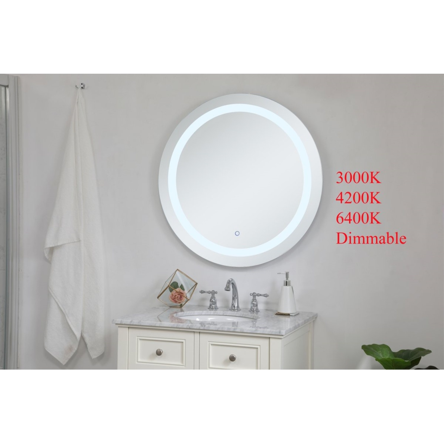 Helios 32 inch Hardwired LED mirror with touch sensor and color changing temperature 3000K/4200K/6400K