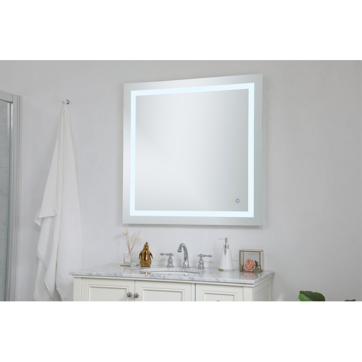 Helios 36in x 36in Hardwired LED mirror with touch sensor and color changing temperature 3000K/4200K/6400K