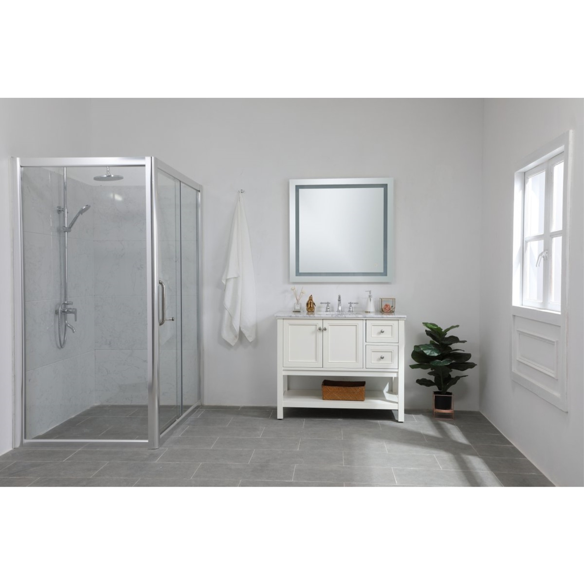 Helios 36in x 36in Hardwired LED mirror with touch sensor and color changing temperature 3000K/4200K/6400K
