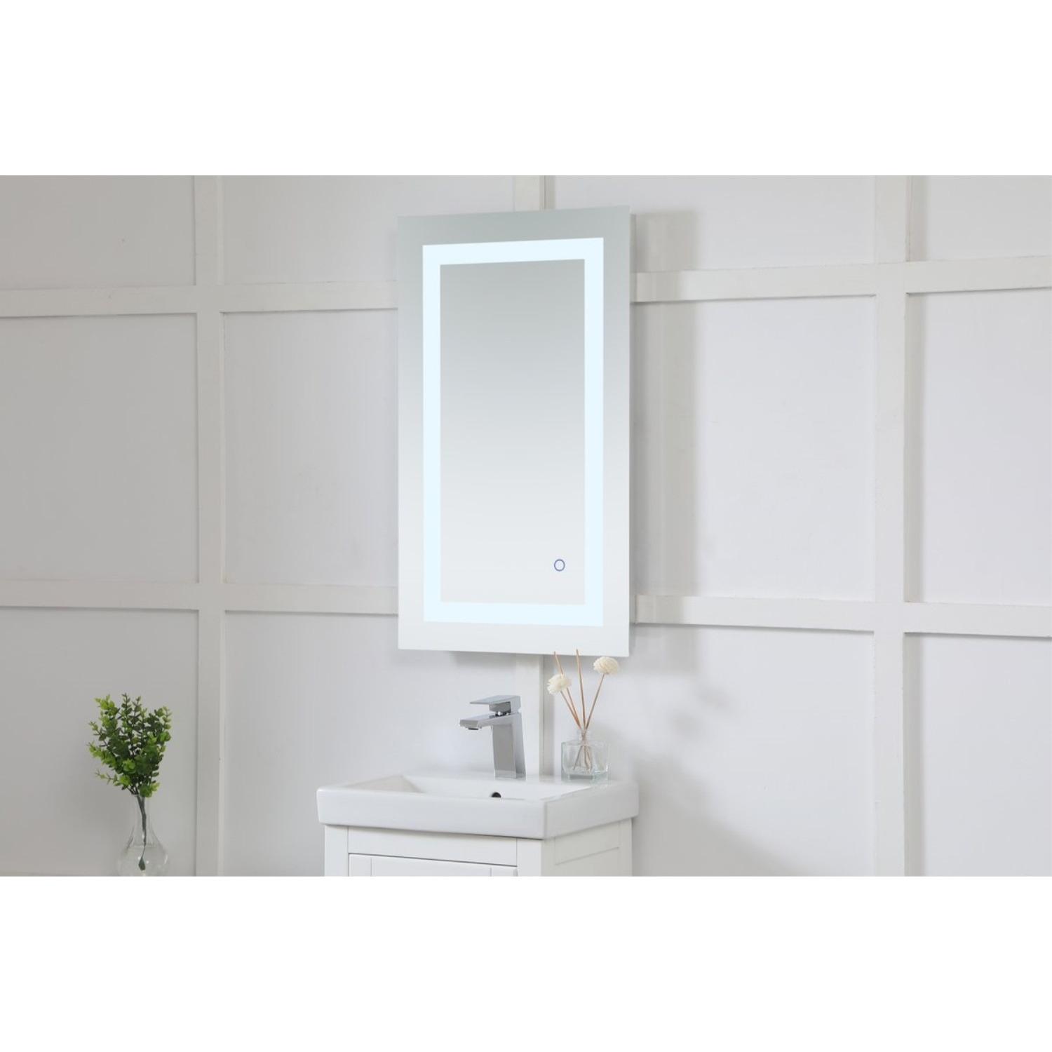 Helios 18in x 30in Hardwired LED mirror with touch sensor and color changing temperature 3000K/4200K/6400K