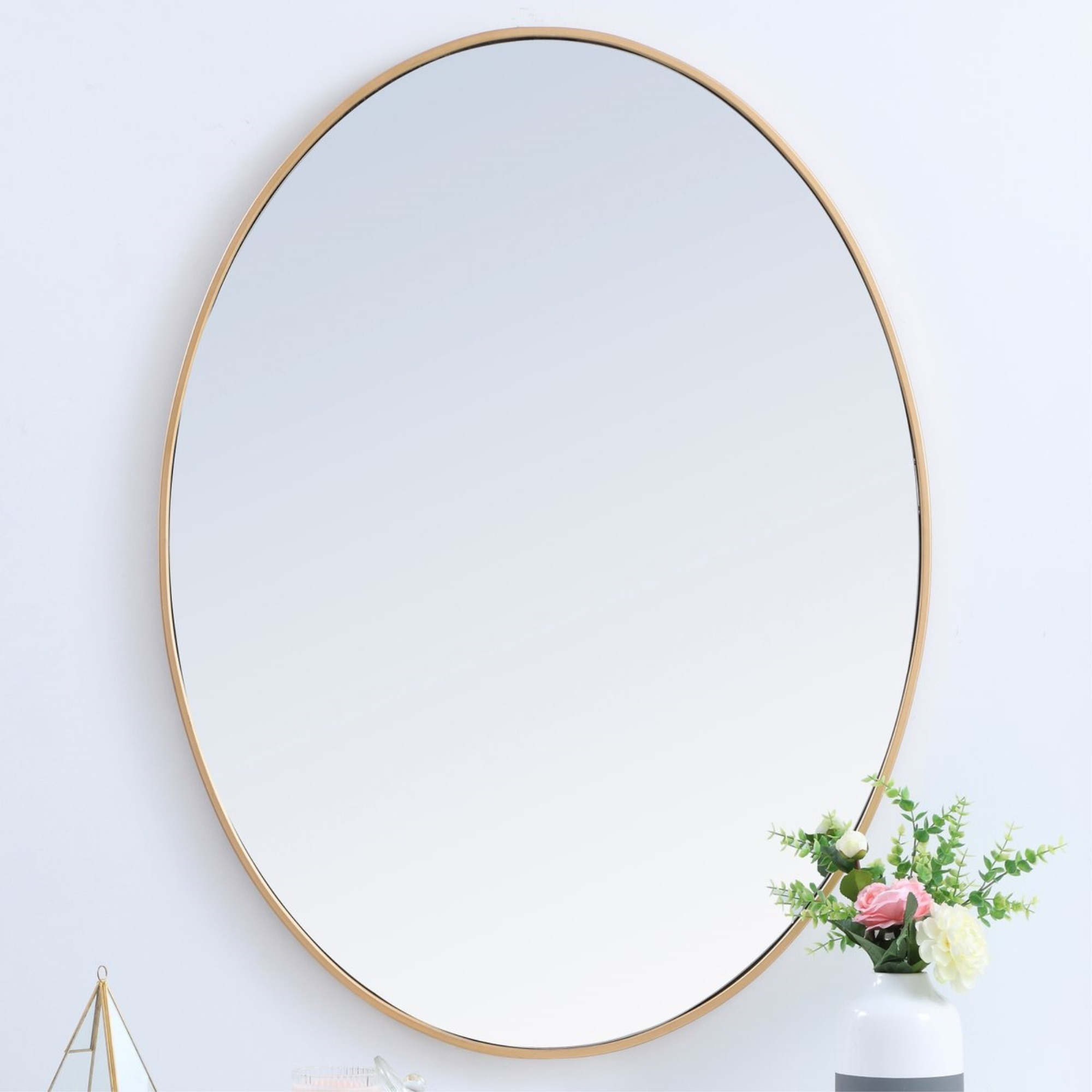 Metal frame oval mirror 40 inch in Brass