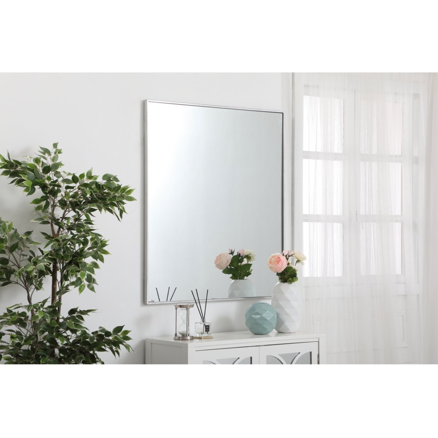 Metal frame rectangle mirror 36 inch in Sliver
