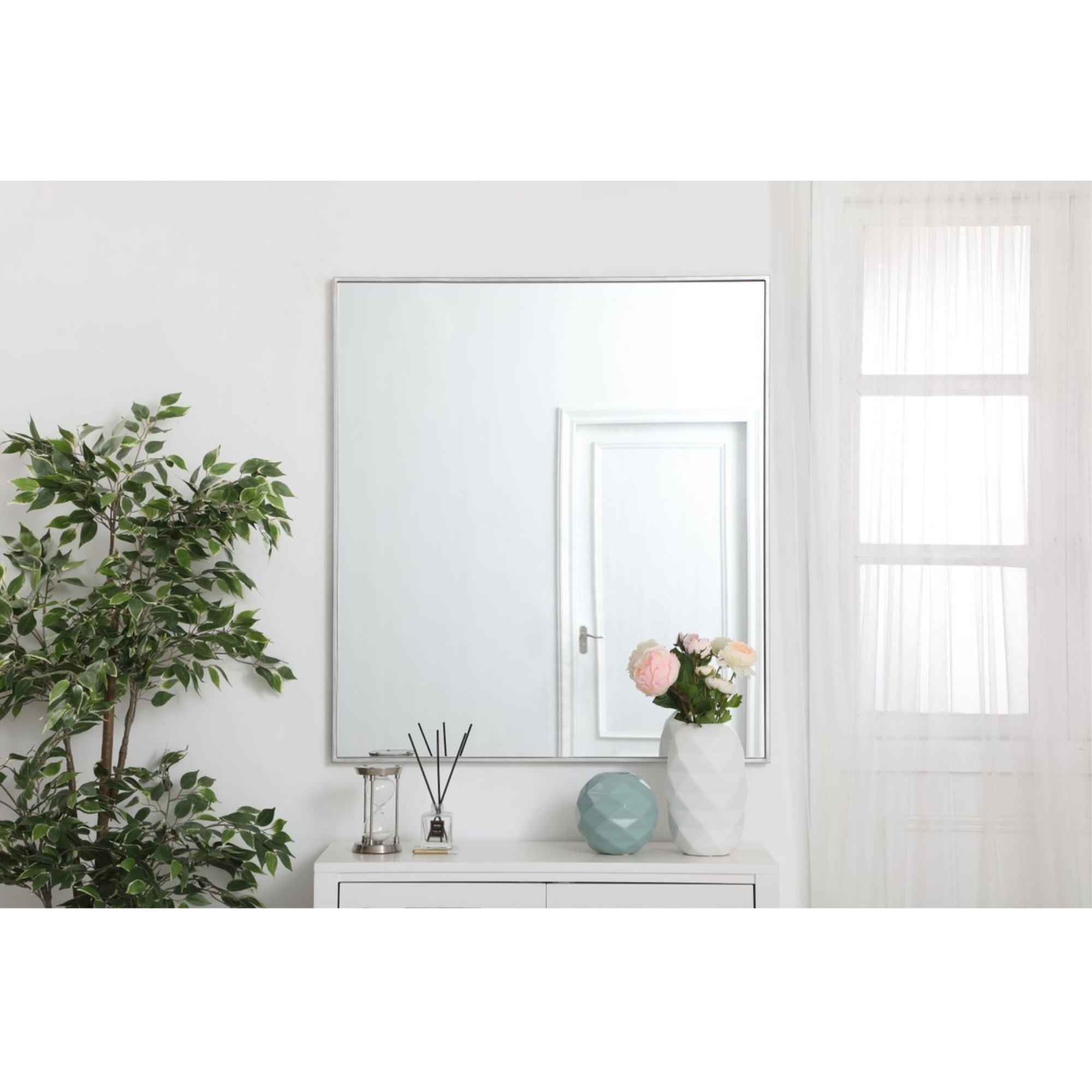 Metal frame rectangle mirror 36 inch in Sliver