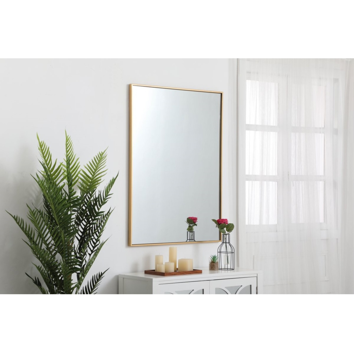 Metal frame rectangle mirror 30 inch in Brass