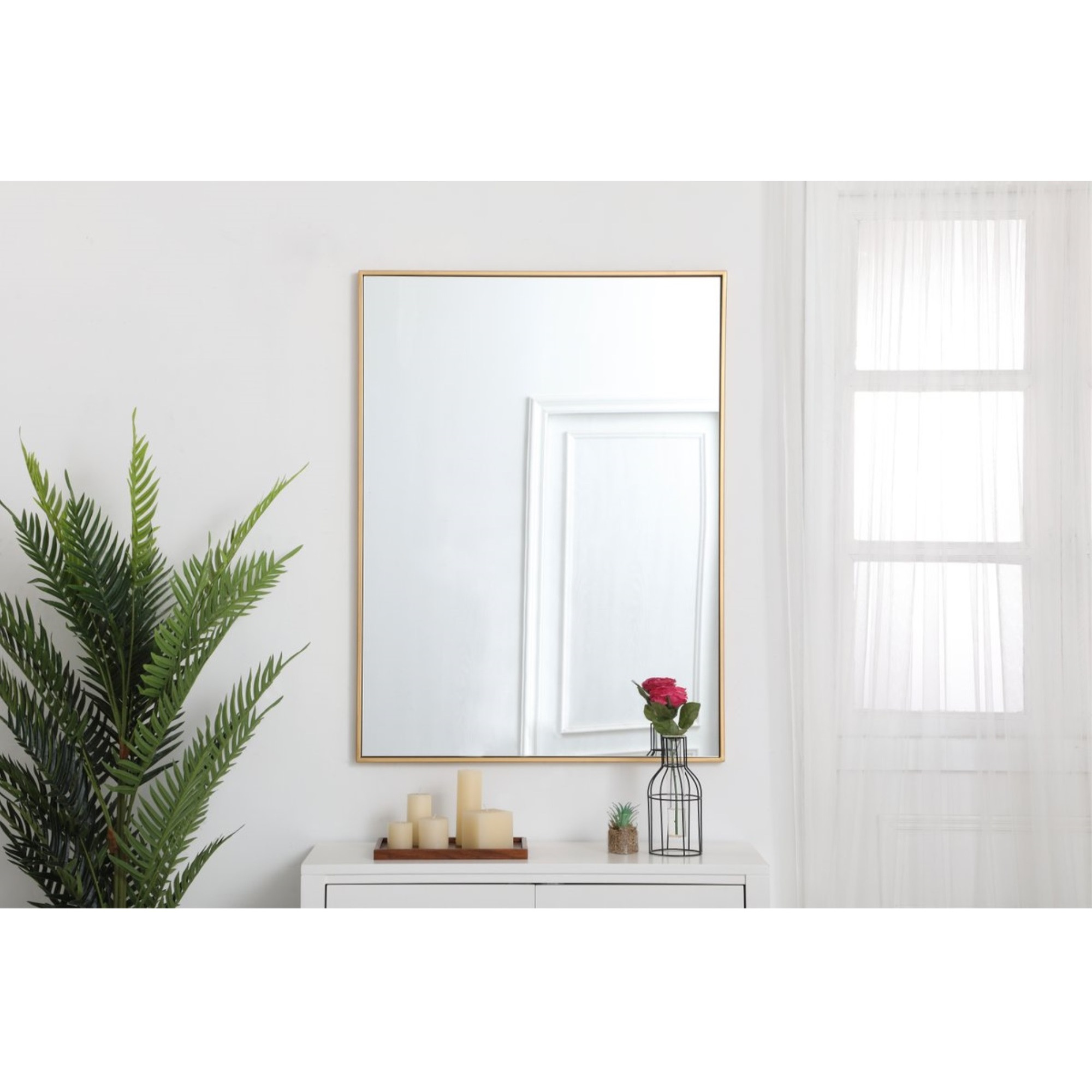 Metal frame rectangle mirror 30 inch in Brass