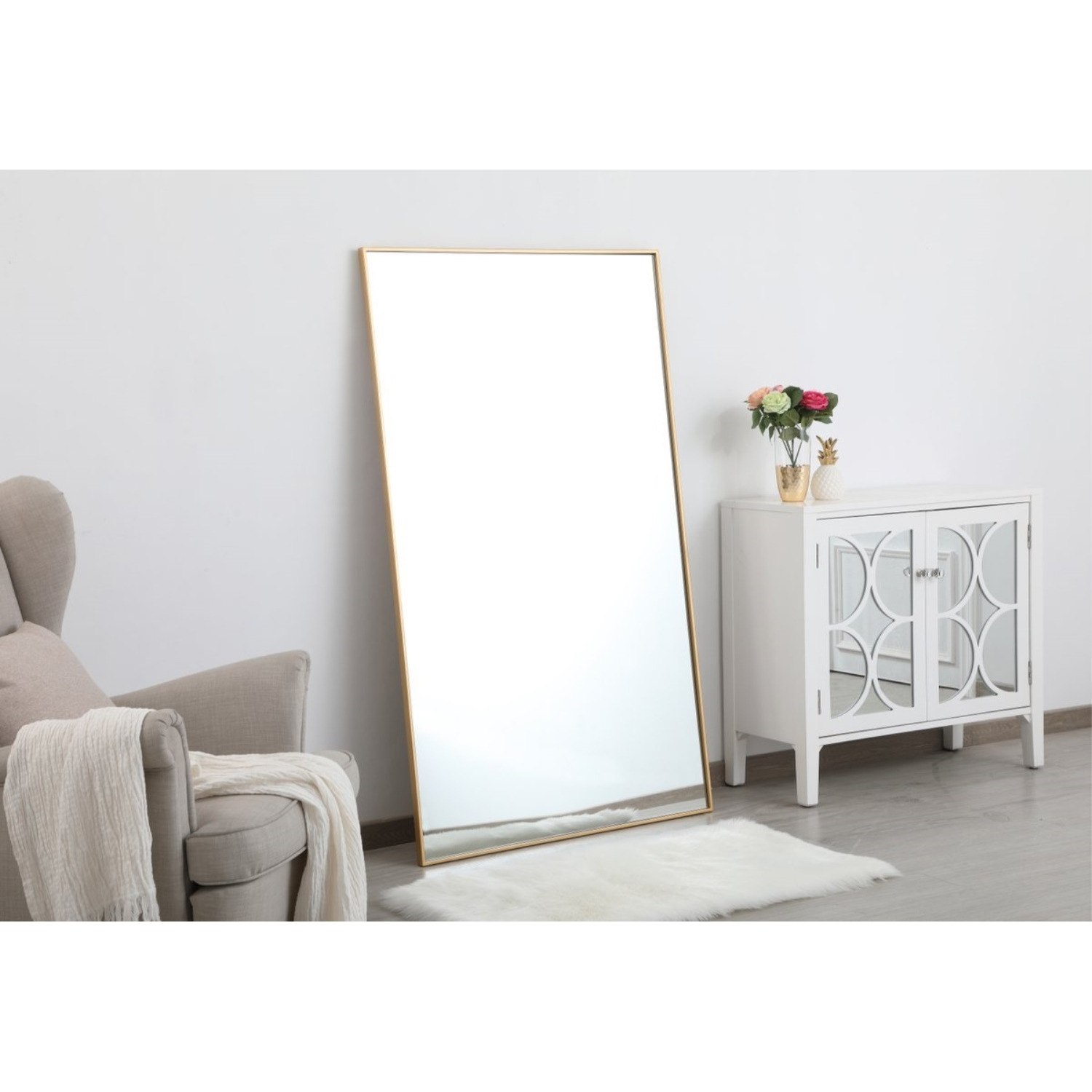 Metal frame rectangle mirror 36 inch in Brass