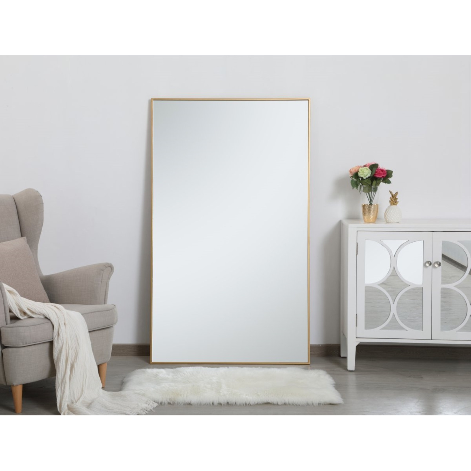 Metal frame rectangle mirror 36 inch in Brass