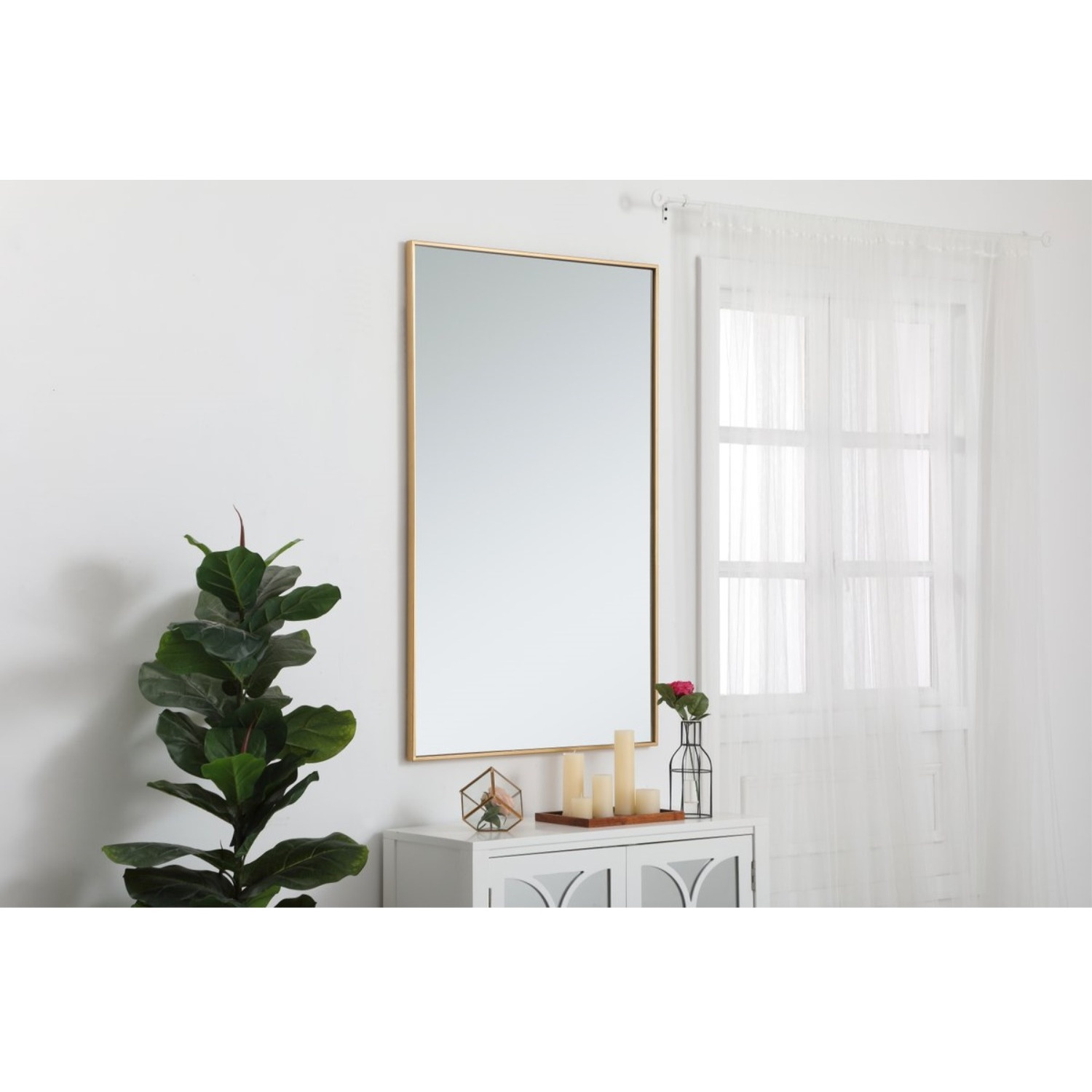 Metal frame rectangle mirror 30 inch in Brass