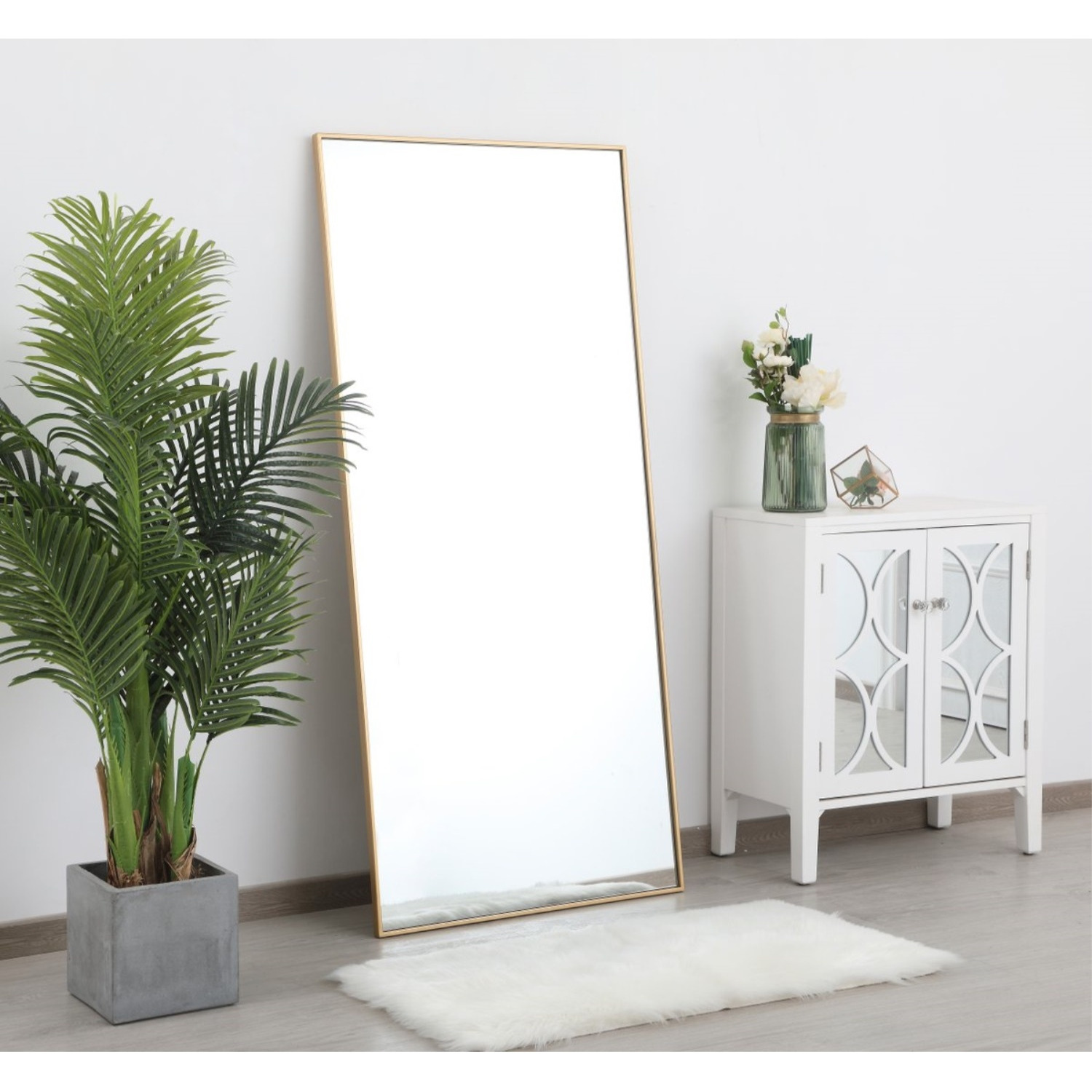 Metal frame rectangle mirror 30 inch in Brass
