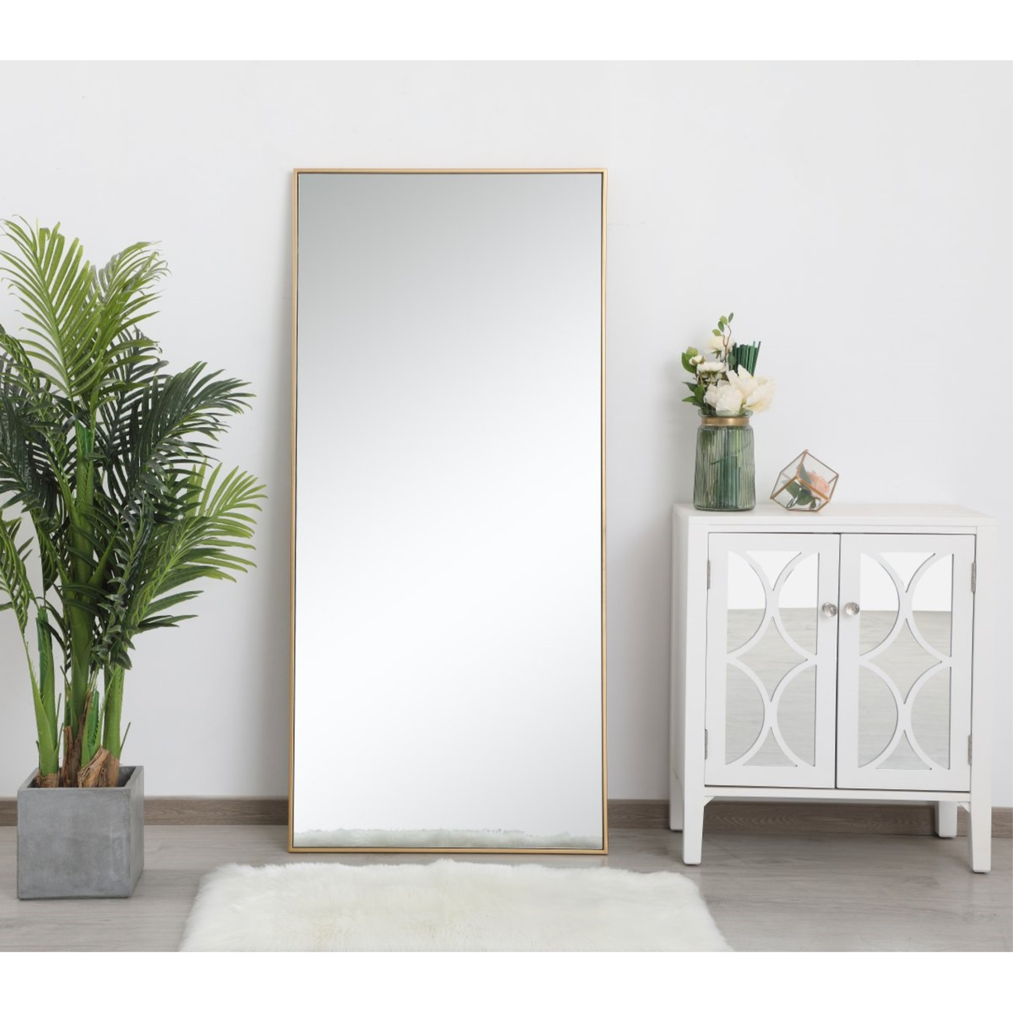 Metal frame rectangle mirror 30 inch in Brass