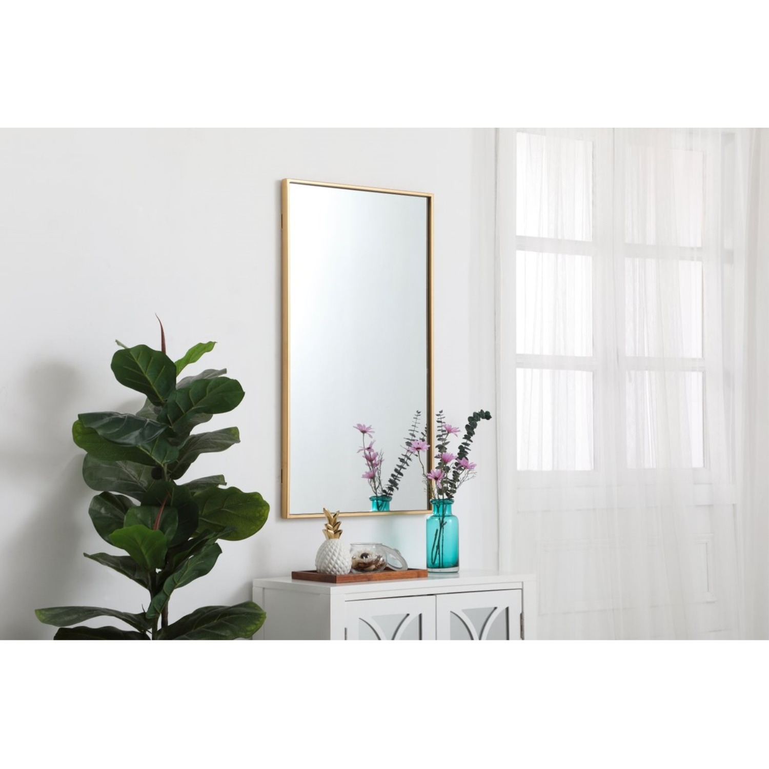 Metal frame rectangle mirror 20 inch in Brass