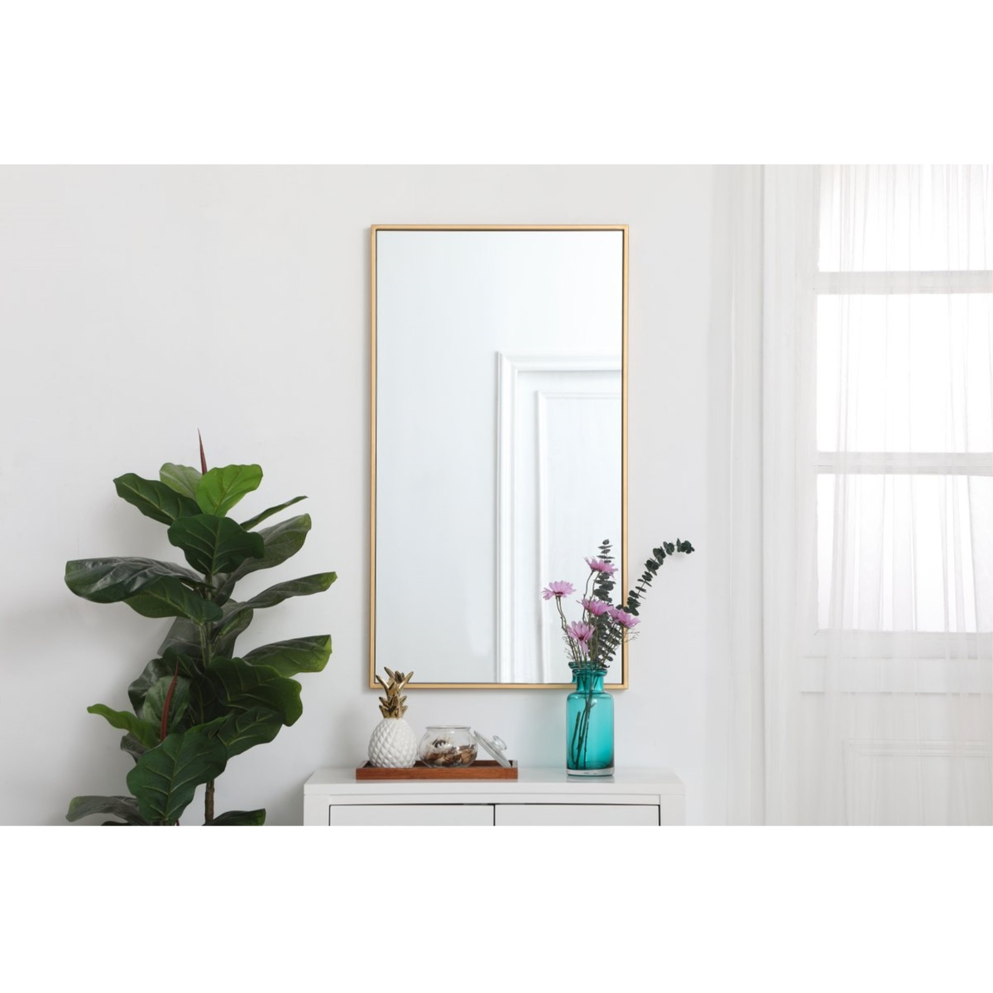 Metal frame rectangle mirror 20 inch in Brass