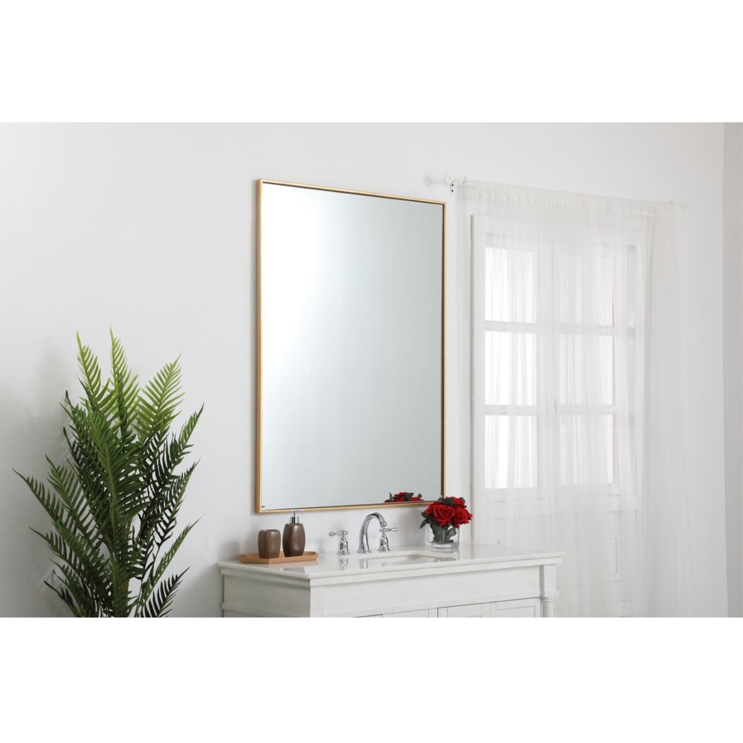 Metal frame rectangle mirror 36 inch in Brass