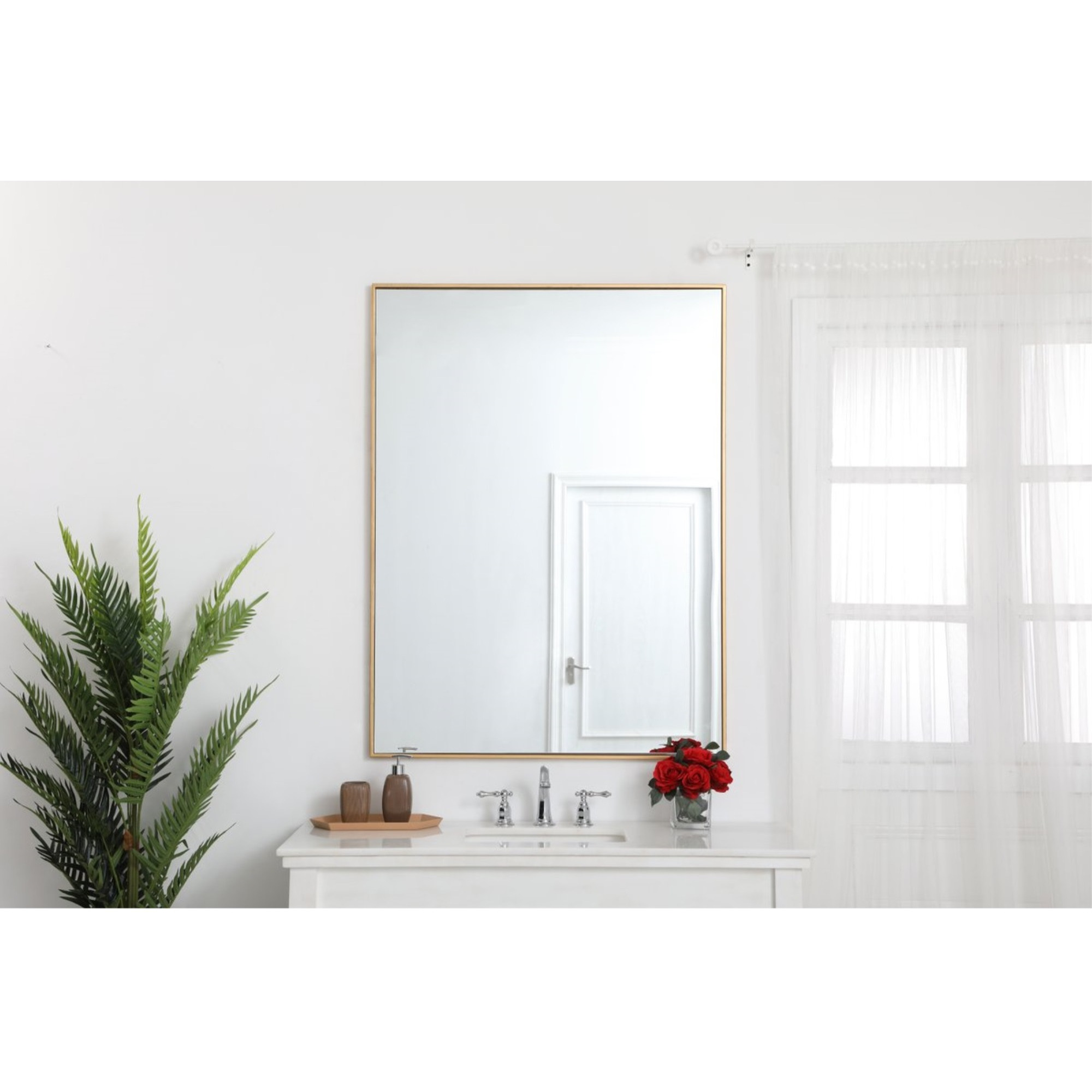 Metal frame rectangle mirror 36 inch in Brass