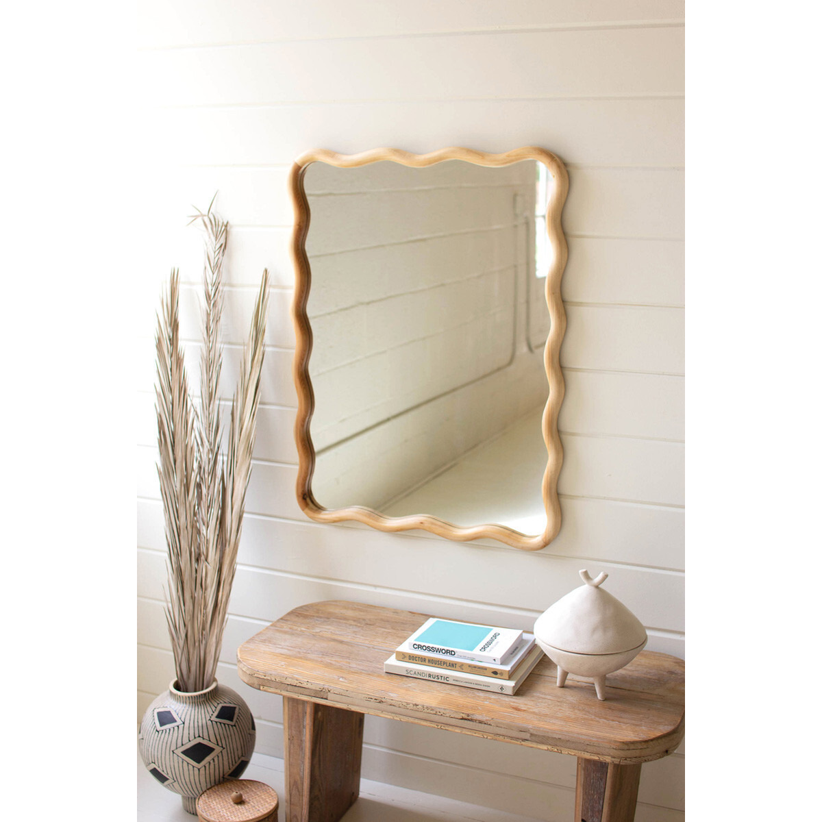 WOODEN SQUIGGLE FRAMED MIRROR