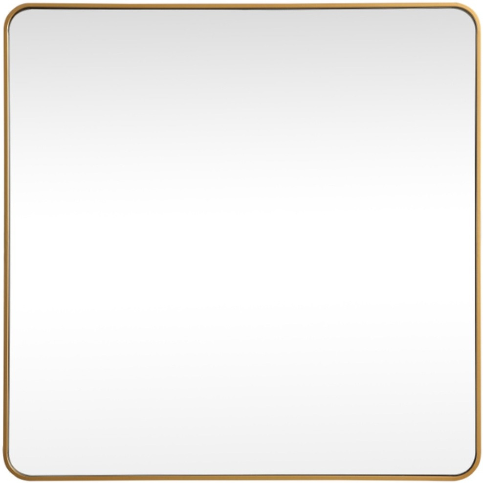 Soft corner metal square mirror 48x48 inch in Brass