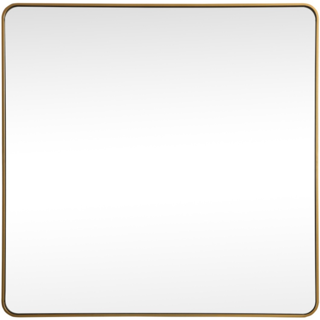 Soft corner metal square mirror 42x42 inch in Brass