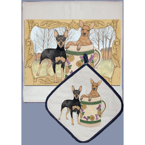 Pipsqueak Productions DP954 Dish Towel and Pot Holder Set - Miniature Pincher