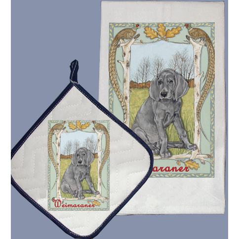 Pipsqueak Productions DP882 Dish Towel and Pot Holder Set - Weimaraner