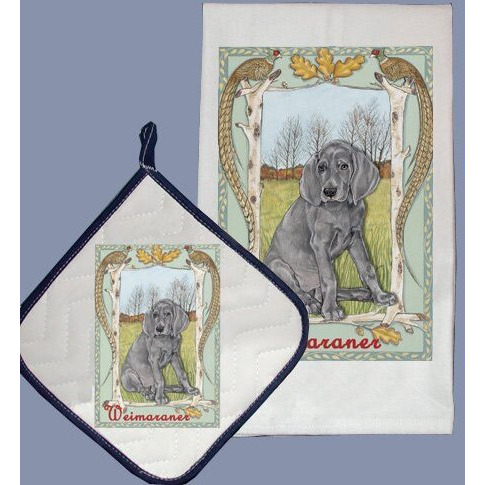 Pipsqueak Productions DP882 Dish Towel and Pot Holder Set - Weimaraner