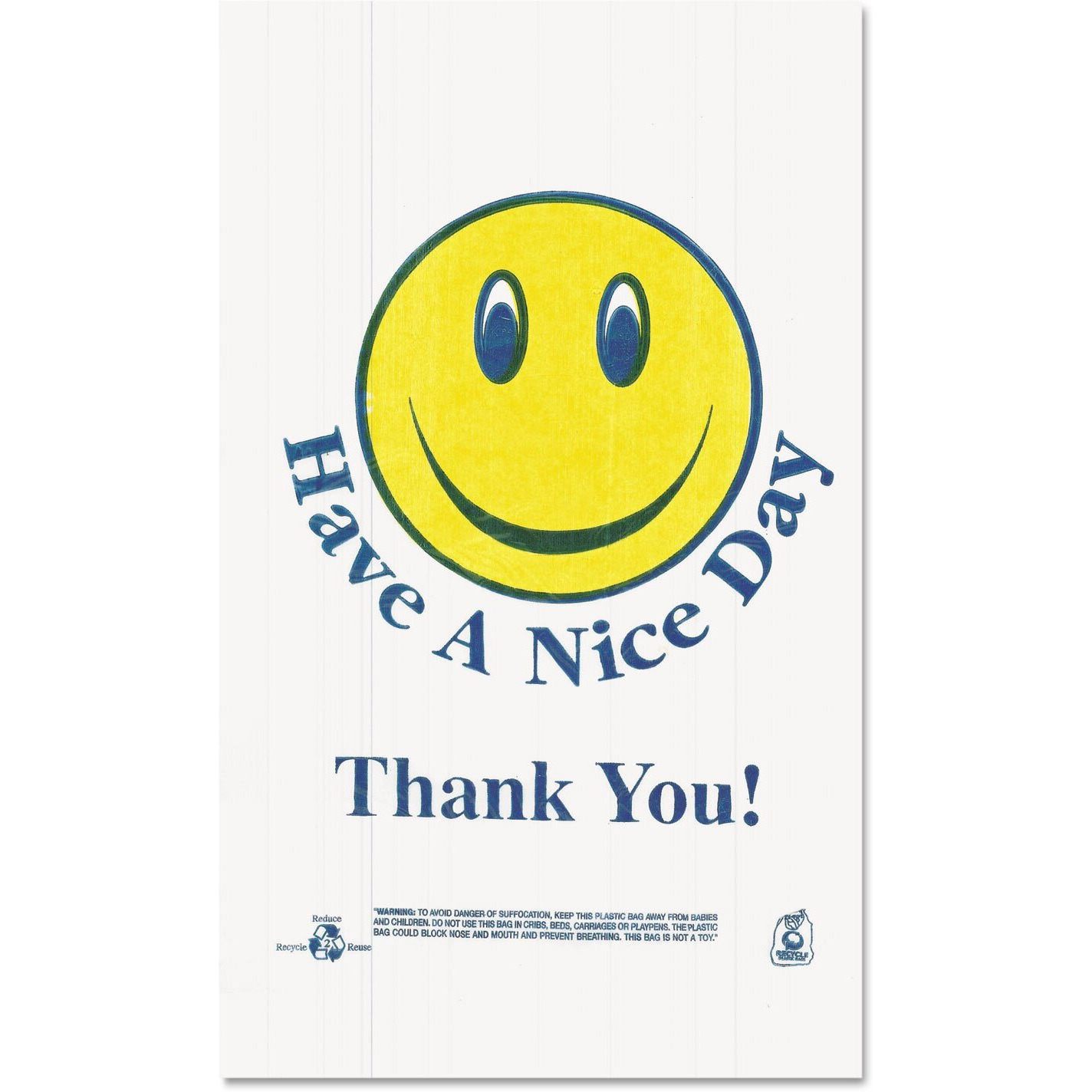 Brown Paper Goods BPCT16SMILEY 12.5 Micron Smiley Face Shopping Bags  White