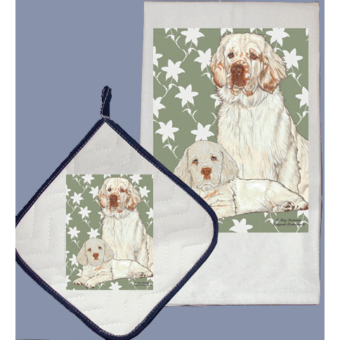 Pipsqueak Productions DP537 Dish Towel and Pot Holder Set - Clumber Spaniel