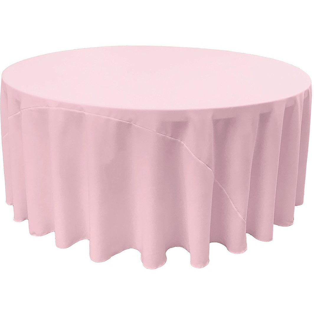 LA Linen TCpop132R-PinkLgtP37 Polyester Poplin Tablecloth  Light Pink - 132 in. Round